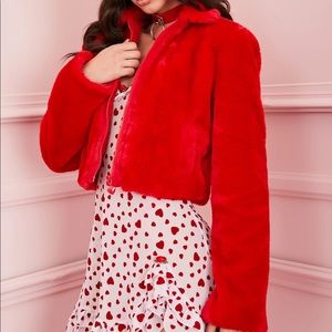 NWT Red Faux Fur Jacket | Small